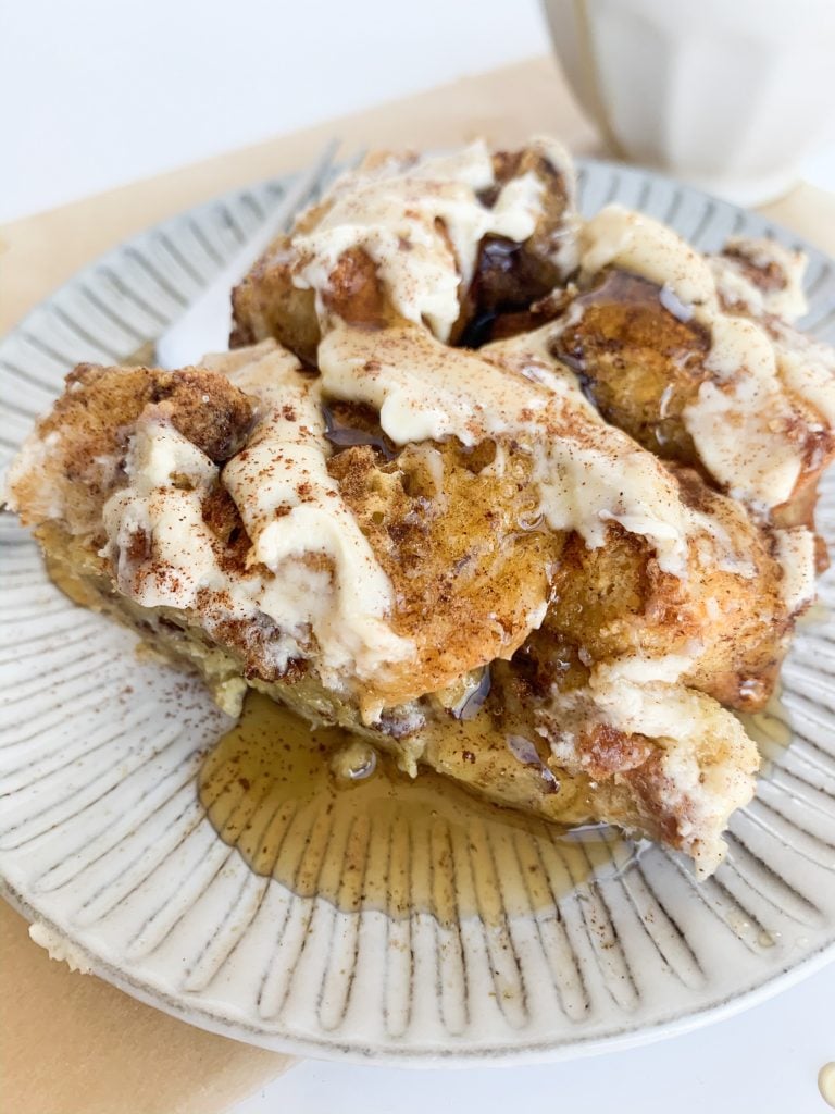 close up shot of french toast casserole
