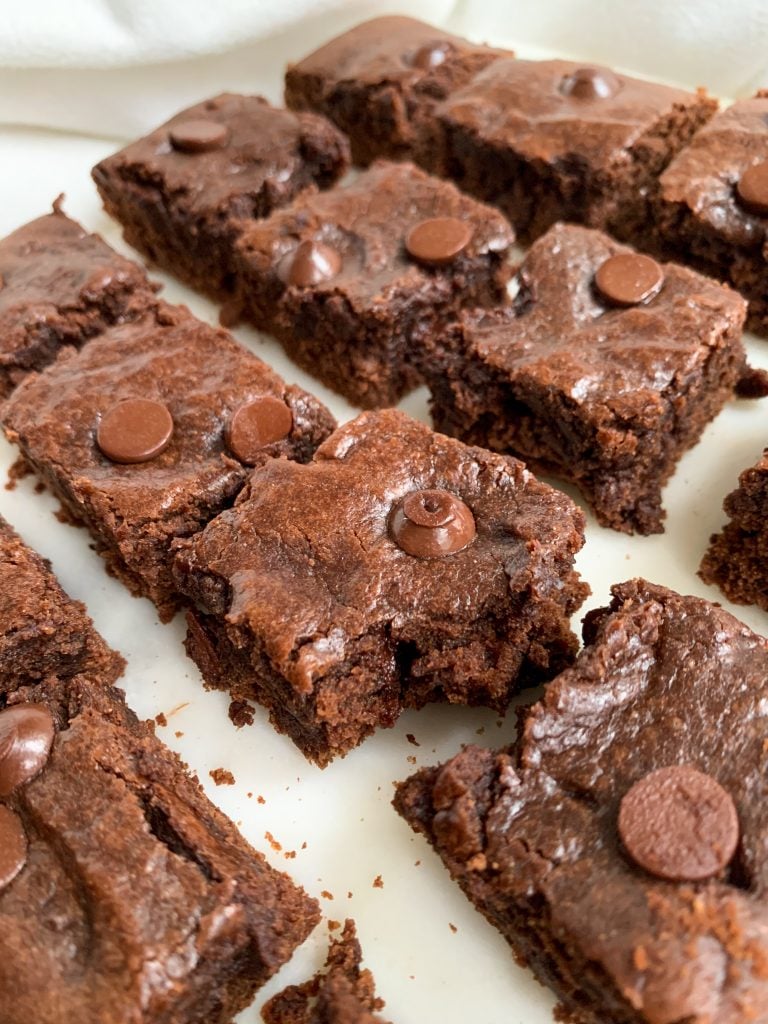 easy and healthy brownies on a white board