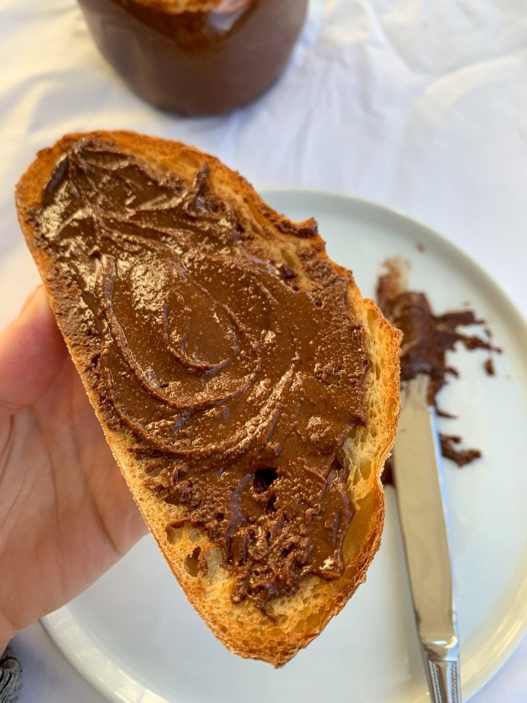 chocolate peppermint almond butter on sourdough toast