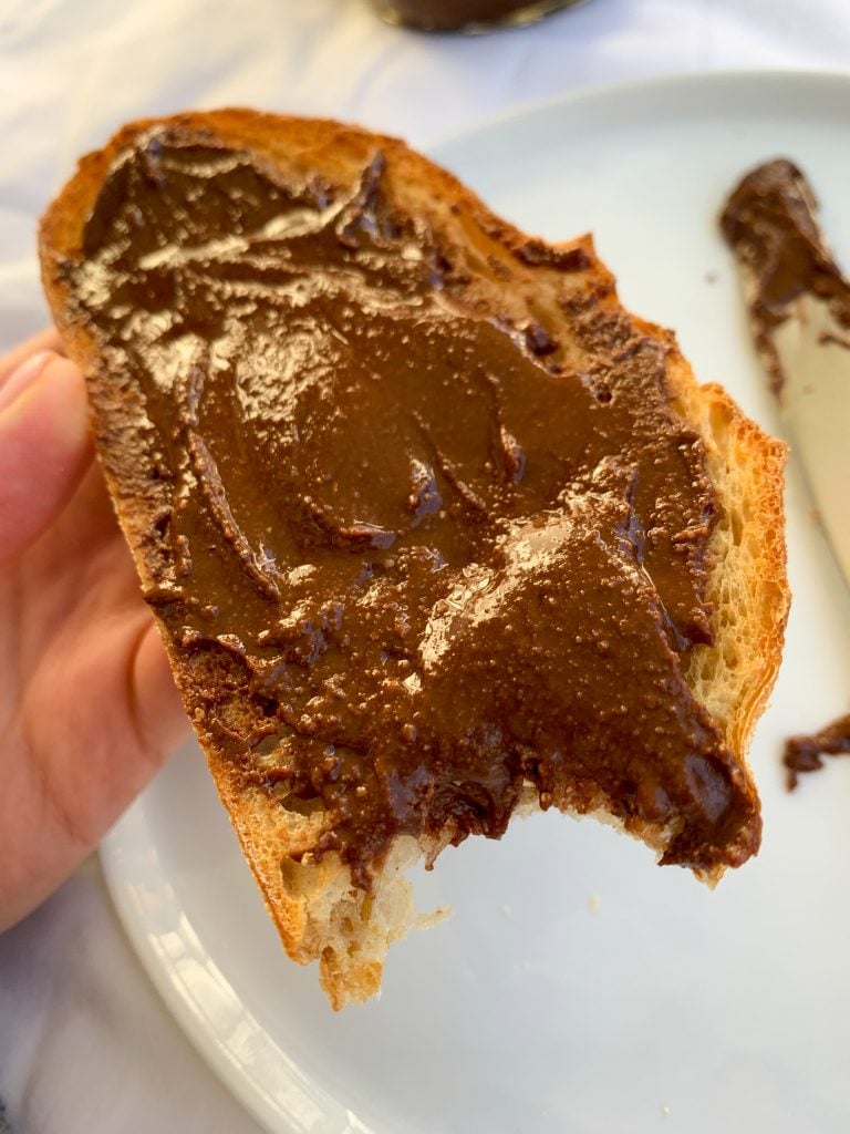 chocolate peppermint almond butter on sourdough toast
