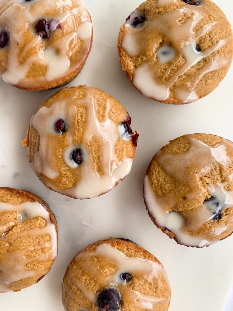 blueberry muffins with lemon coconut glaze