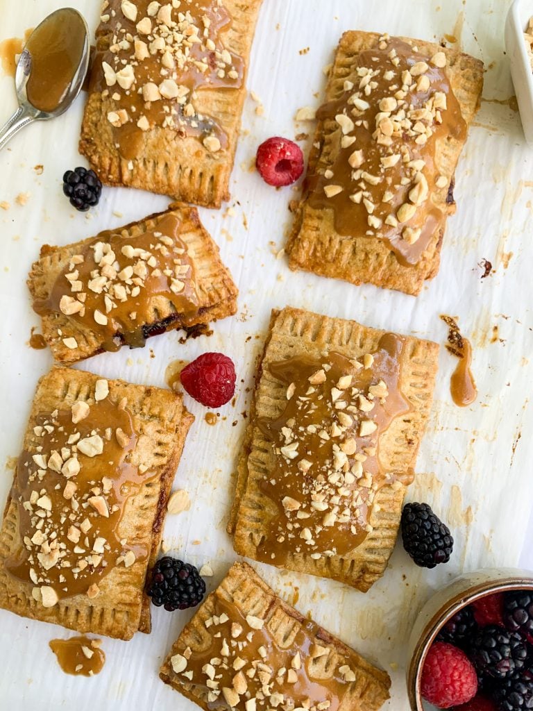 a platter of the peanut butter and jelly pop tarts with berries 