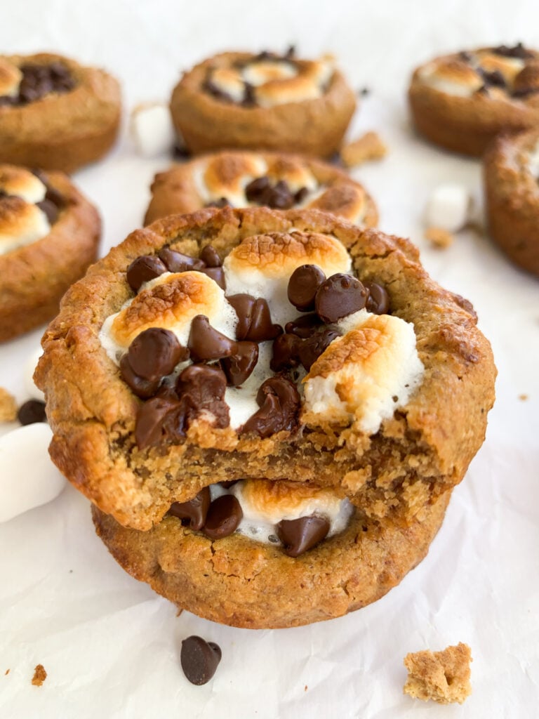 a stack of two s'more cookie cups