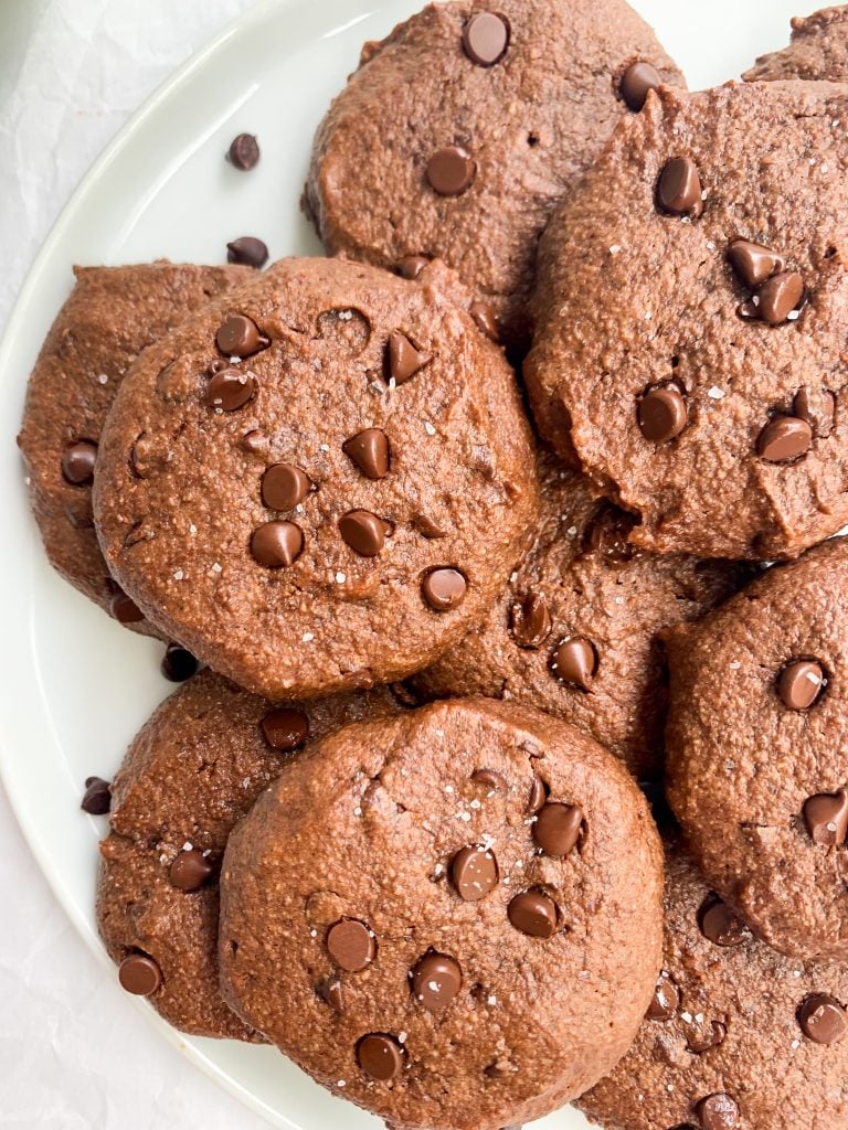 a plate of healthy double chocolate cookies