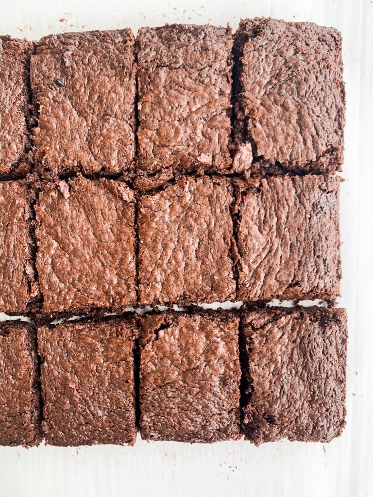 gluten and dairy free brownies on a white background