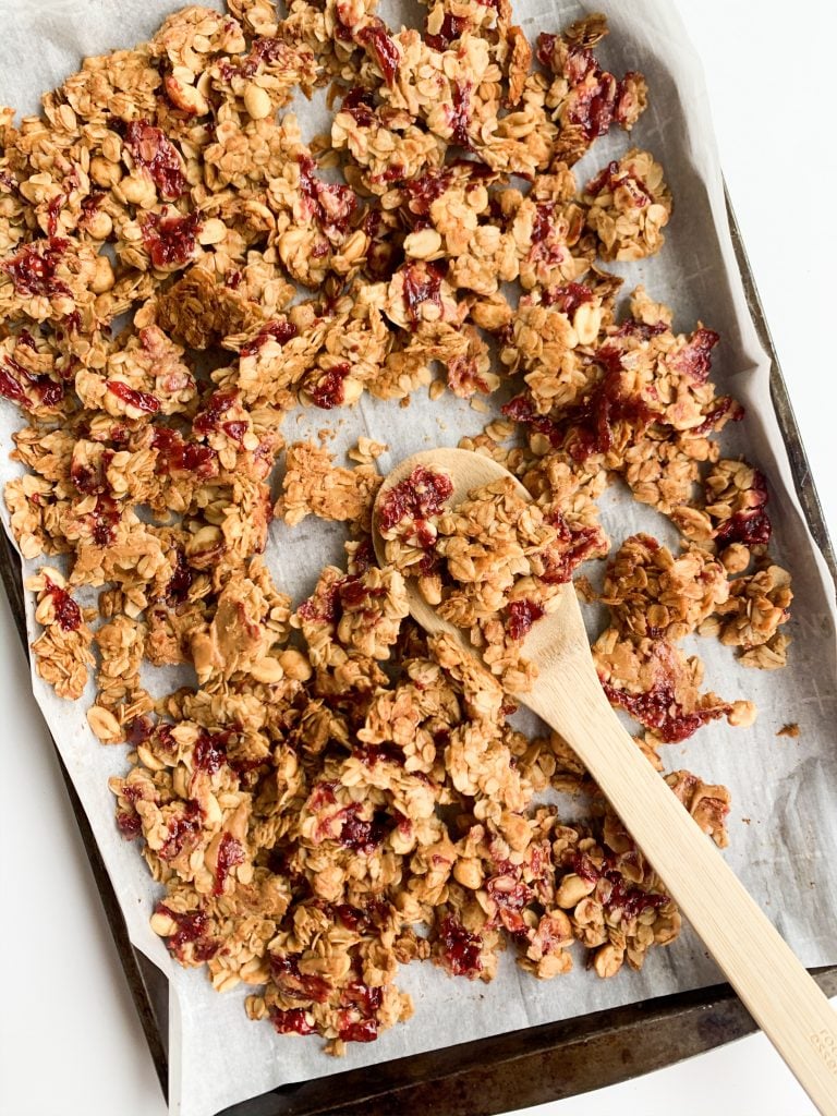 a tray of peanut butter and jelly granola