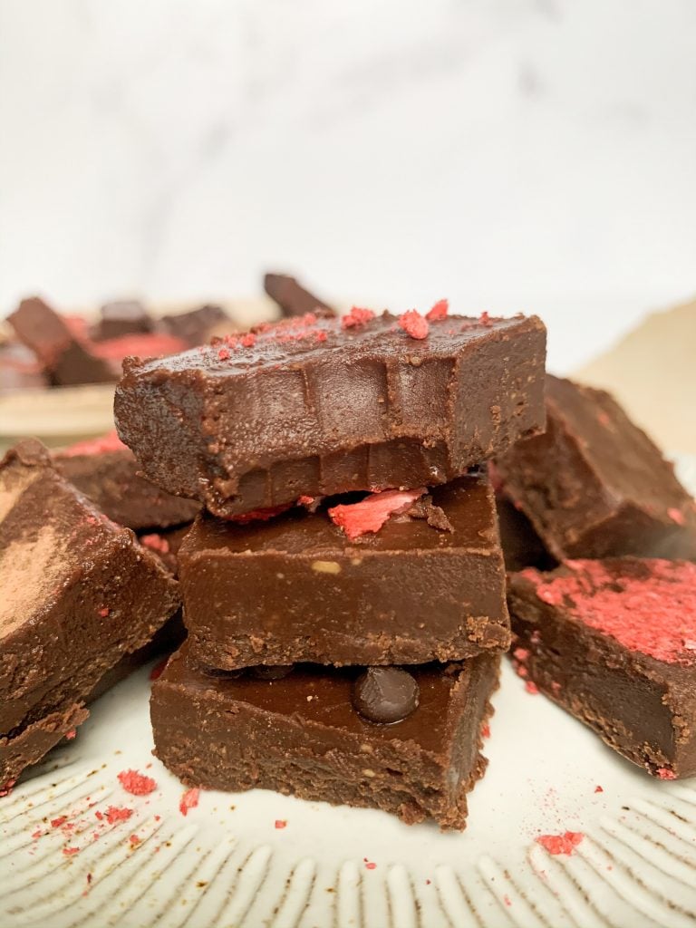 a stack of healthy chocolate fudge