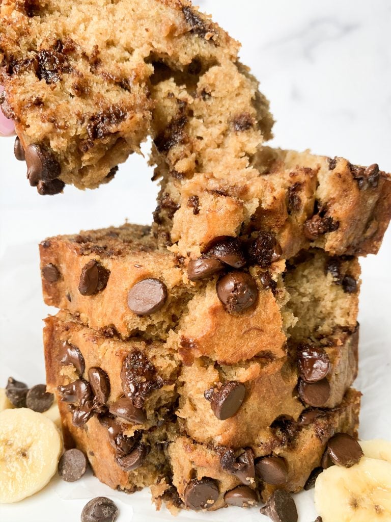 stack of chocolate chip banana bread