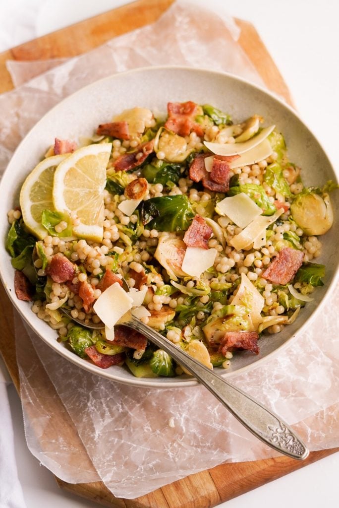 warm couscous & brussels sprout salad recipe