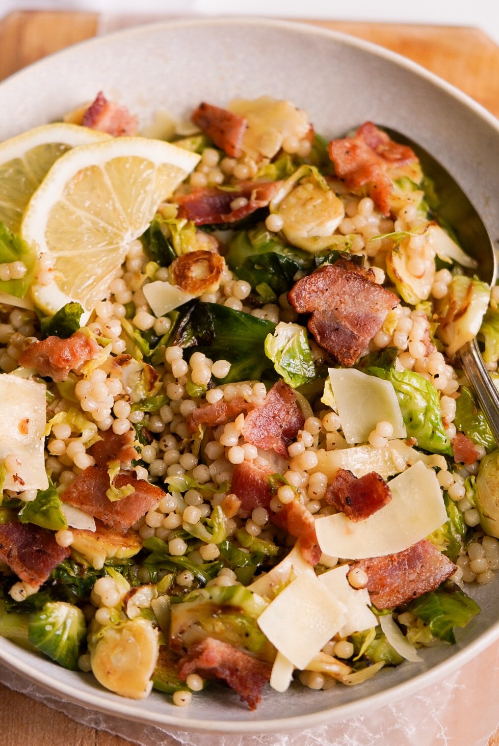Warm Couscous & Brussels Sprout Salad Wellness by Kay