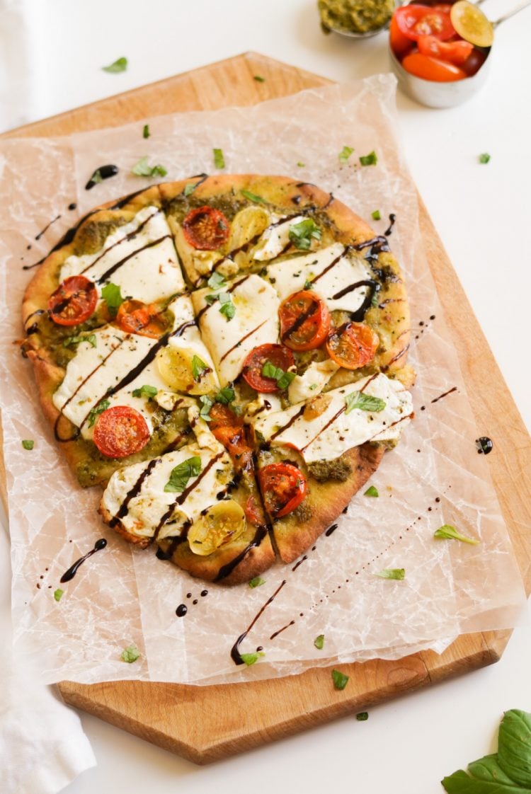 Pesto Flatbread Pizza with Mozzarella (Using Naan) - Wellness by Kay