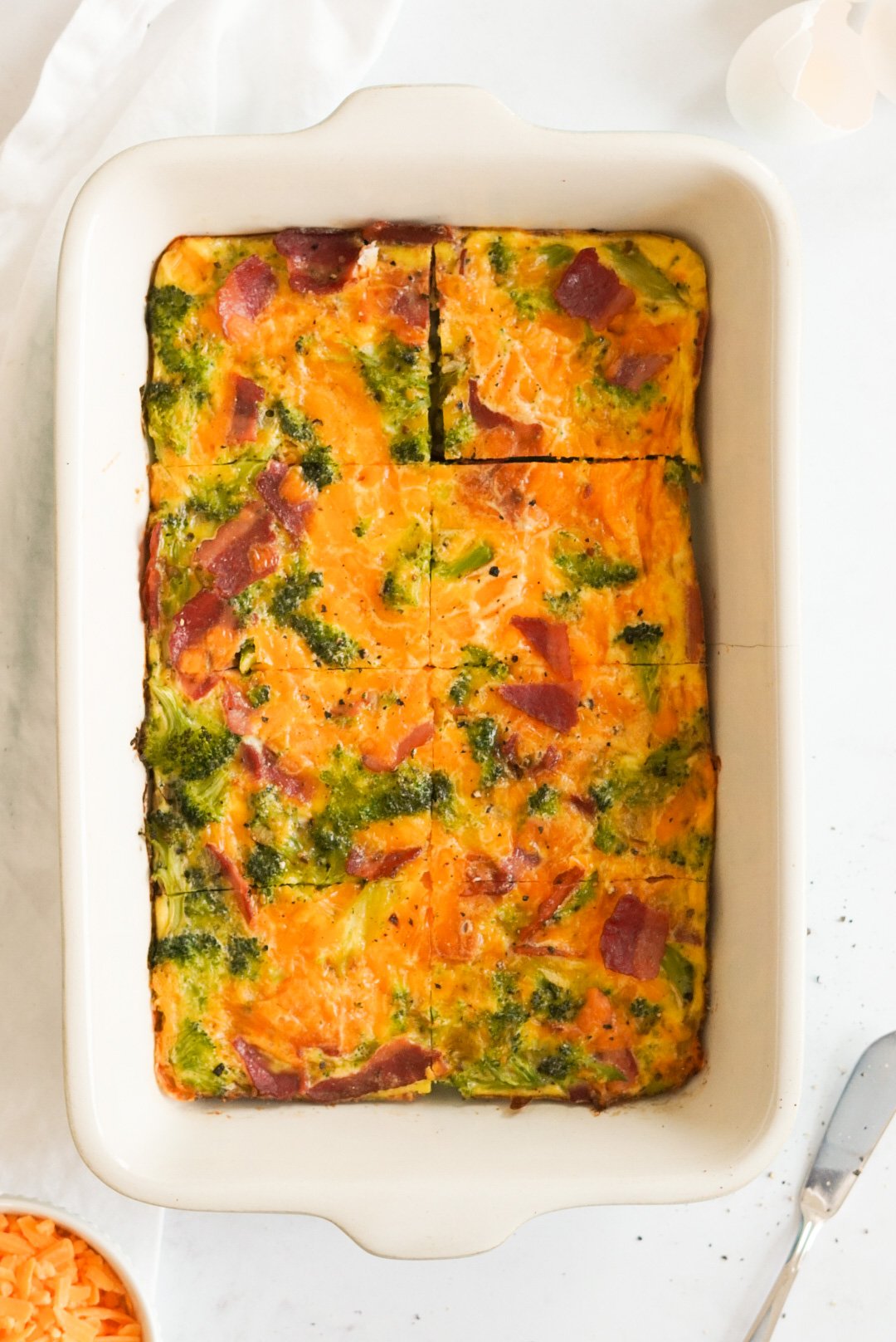 Broccoli Cheddar Egg Bake with Turkey Bacon Wellness by Kay