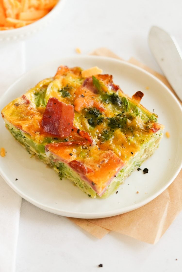 Broccoli Cheddar Egg Bake with Turkey Bacon Wellness by Kay