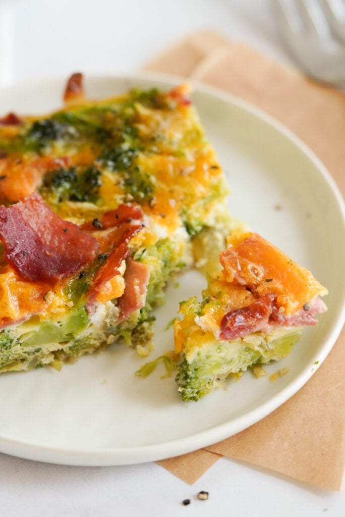 Broccoli Cheddar Egg Bake with Turkey Bacon