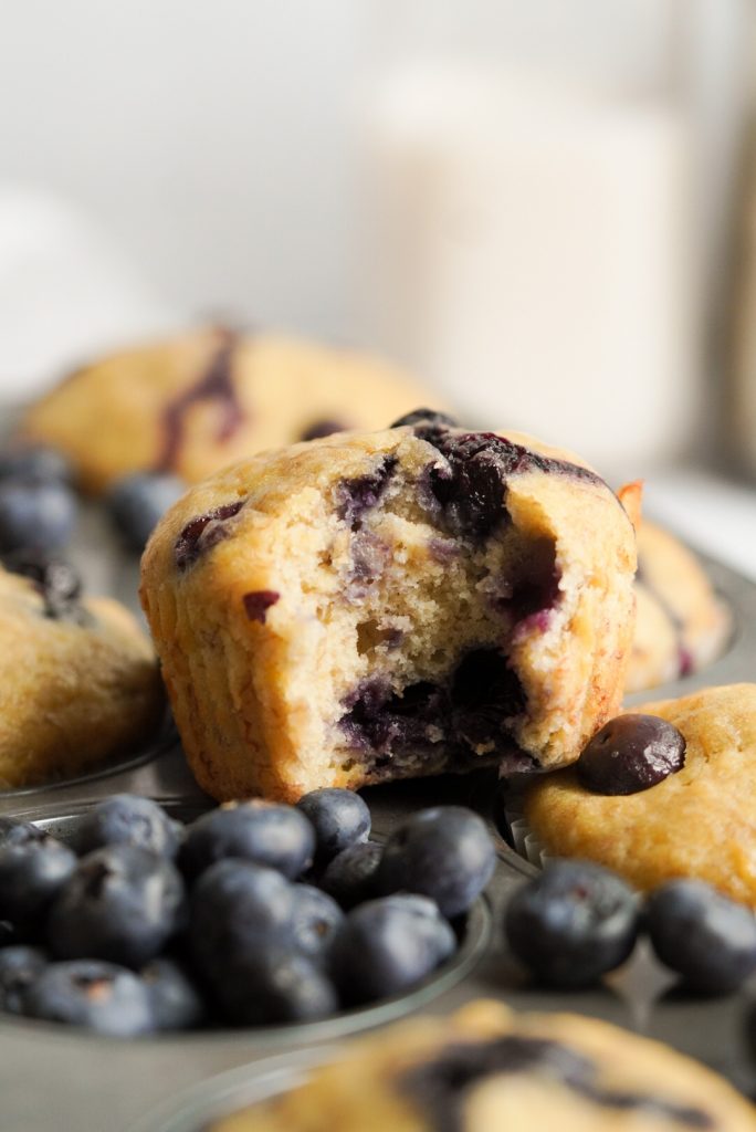 an easy blueberry banana muffin on a muffin tin
