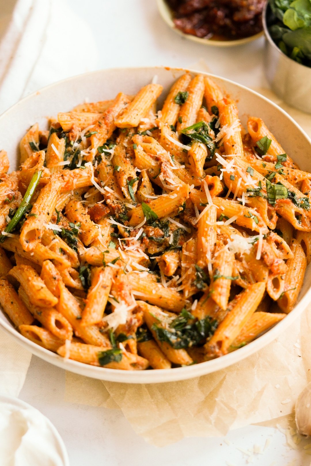 Healthy Sun Dried Tomato Pasta with Spinach (No Cream!) - Wellness by Kay