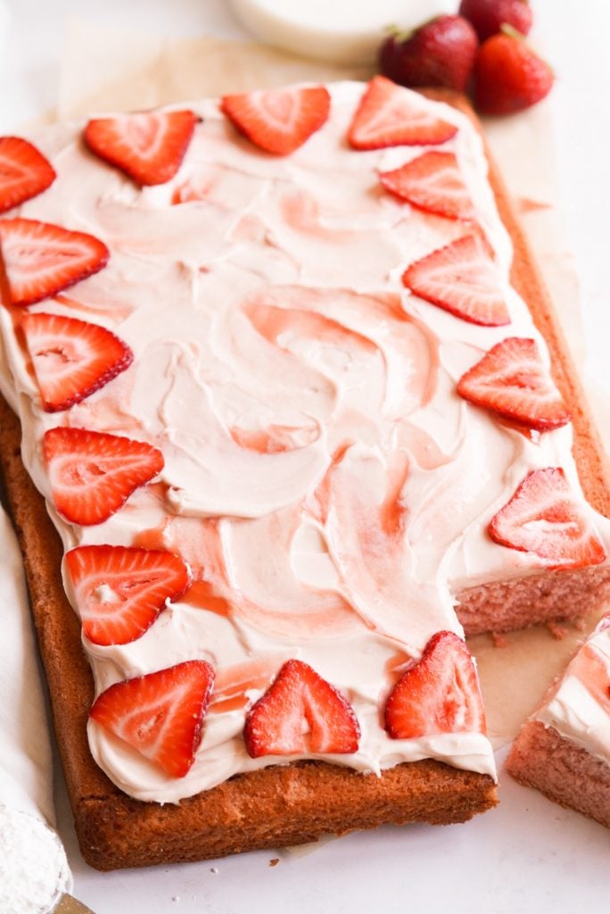 strawberry jam sheet cake with cream cheese frosting
