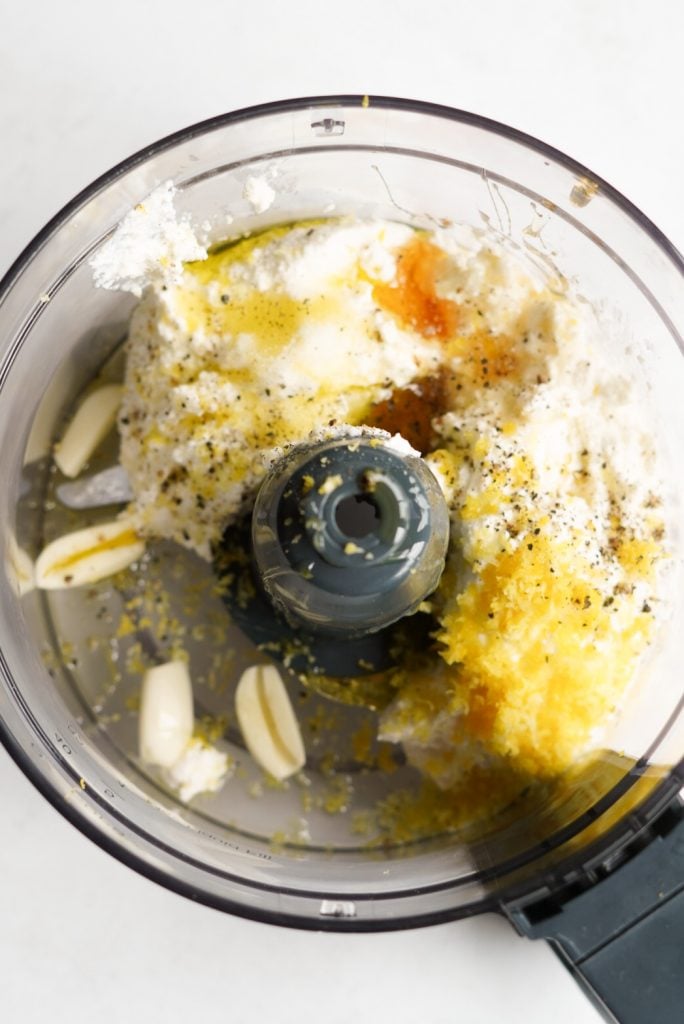 whipped ricotta ingredients in a food processor