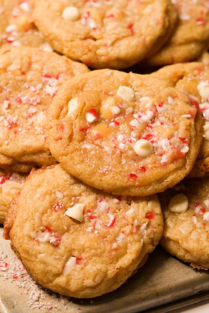 cookies with white chocolate chips and candy cane pieces