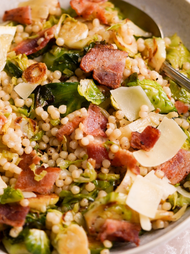Warm Brussels Sprout Salad with Couscous & Bacon
