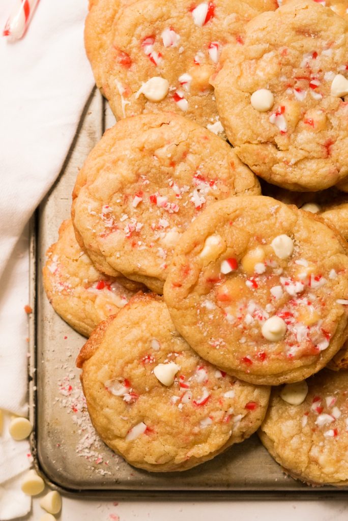 white chocolate peppermint cookies on a tray