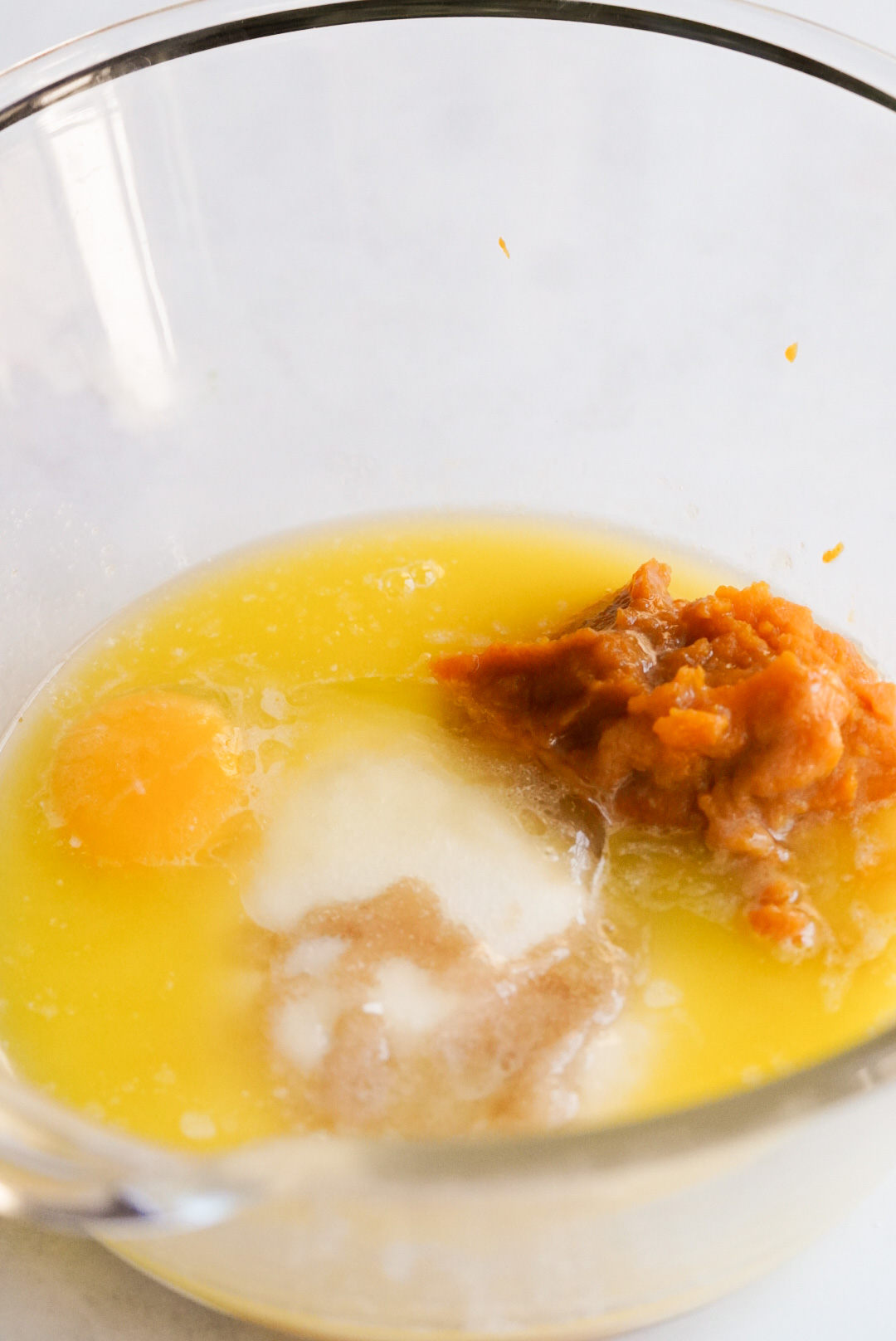 pumpkin, butter, sugar, eggs, and vanilla extract in a large bowl