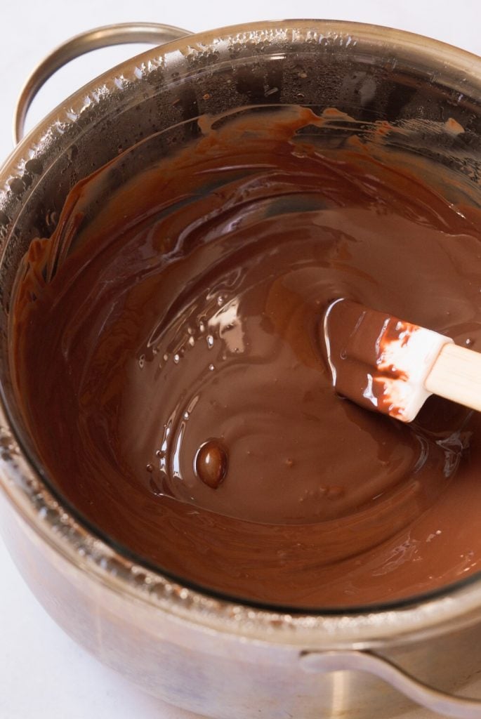 melted dark chocolate in a double boiler