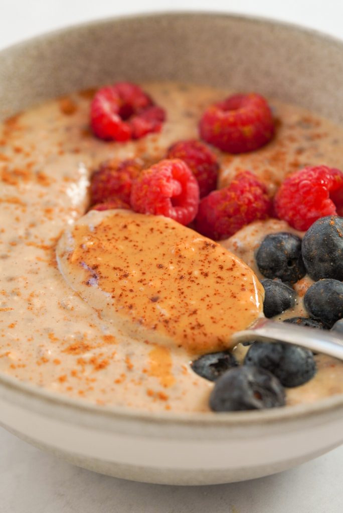 protein powder oatmeal in a bowl