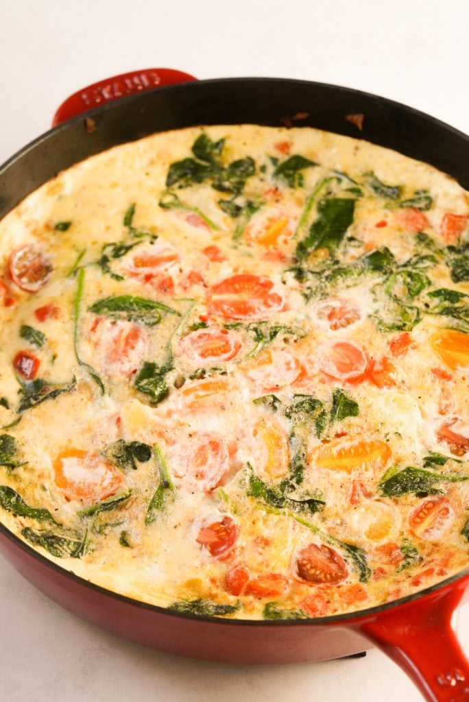 egg white frittata in a skillet after baking