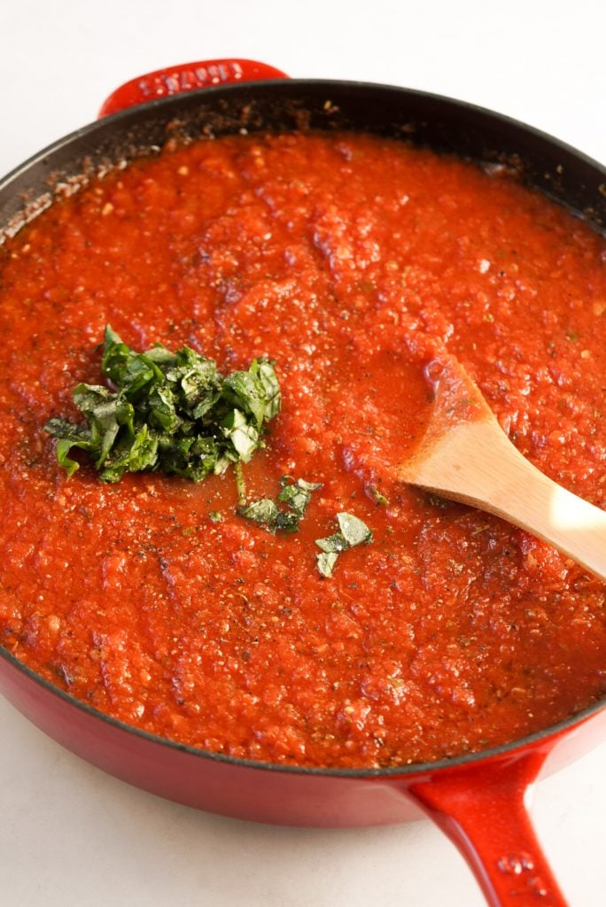 tomato sauce in a pan before mixing
