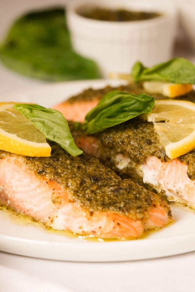 salmon fillets with pesto butter sauce