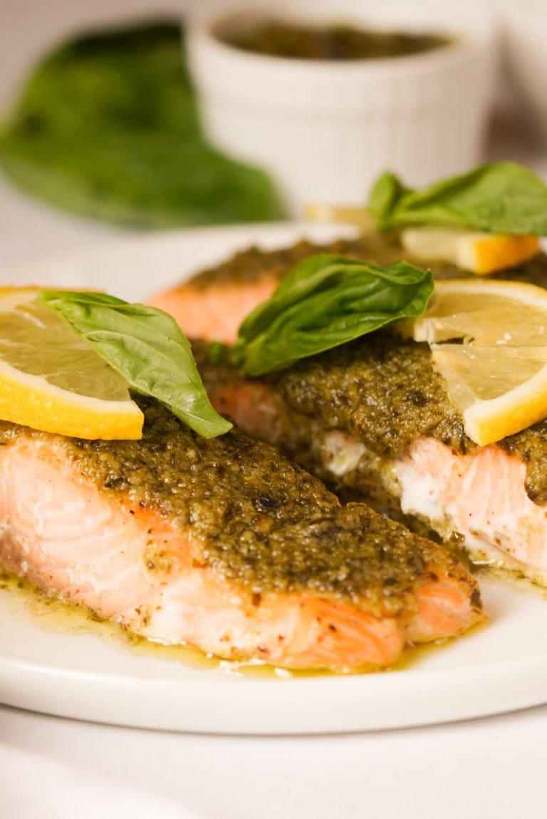 Baked Pesto Butter Salmon - Wellness By Kay