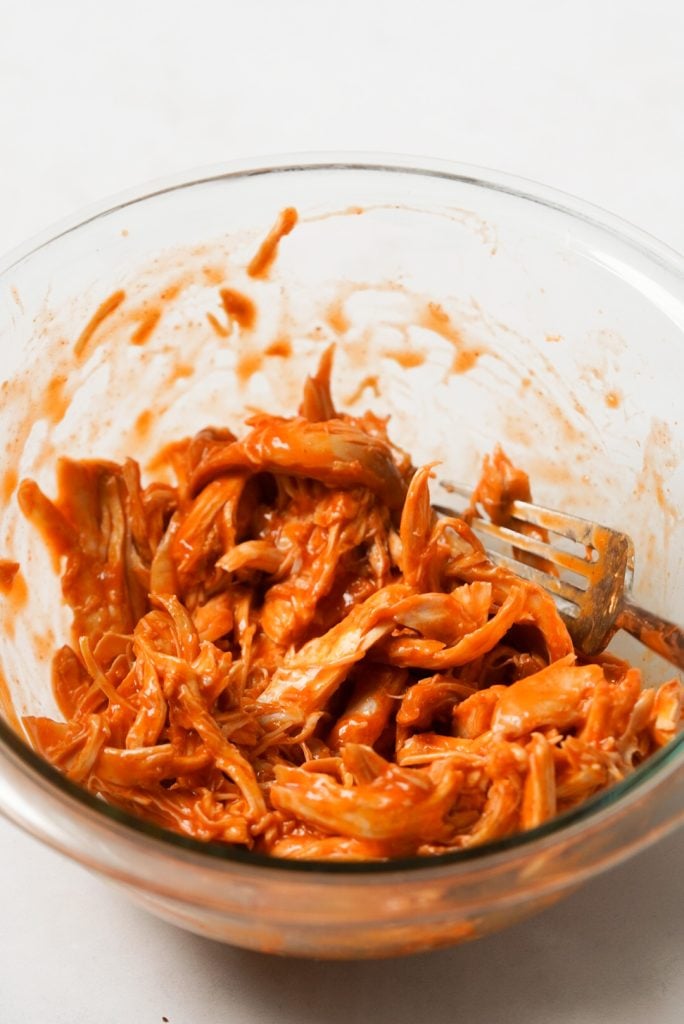 shredded chicken mixed with buffalo sauce