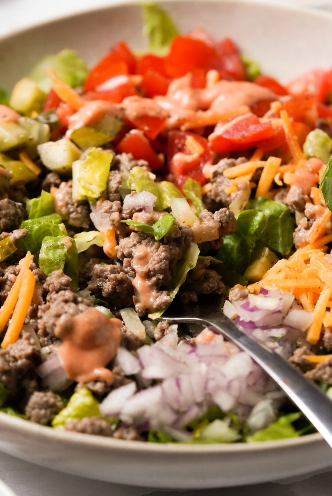 Burger Salad Bowl with Special Sauce Dressing - Wellness by Kay