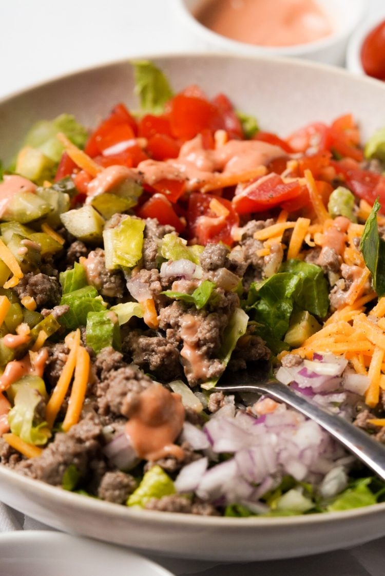 Burger Salad Bowl with Special Sauce Dressing Wellness by Kay