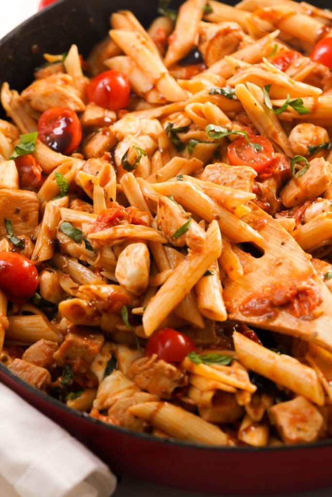 close up shot of caprese pasta