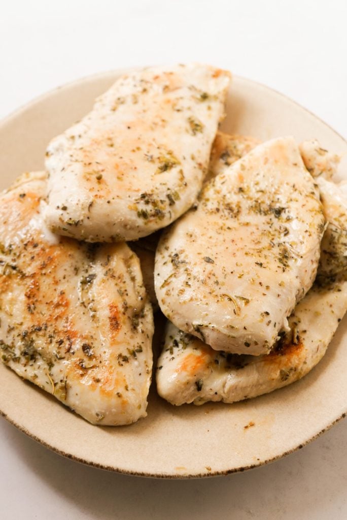 Italian-seasoned chicken breasts after initial sear.