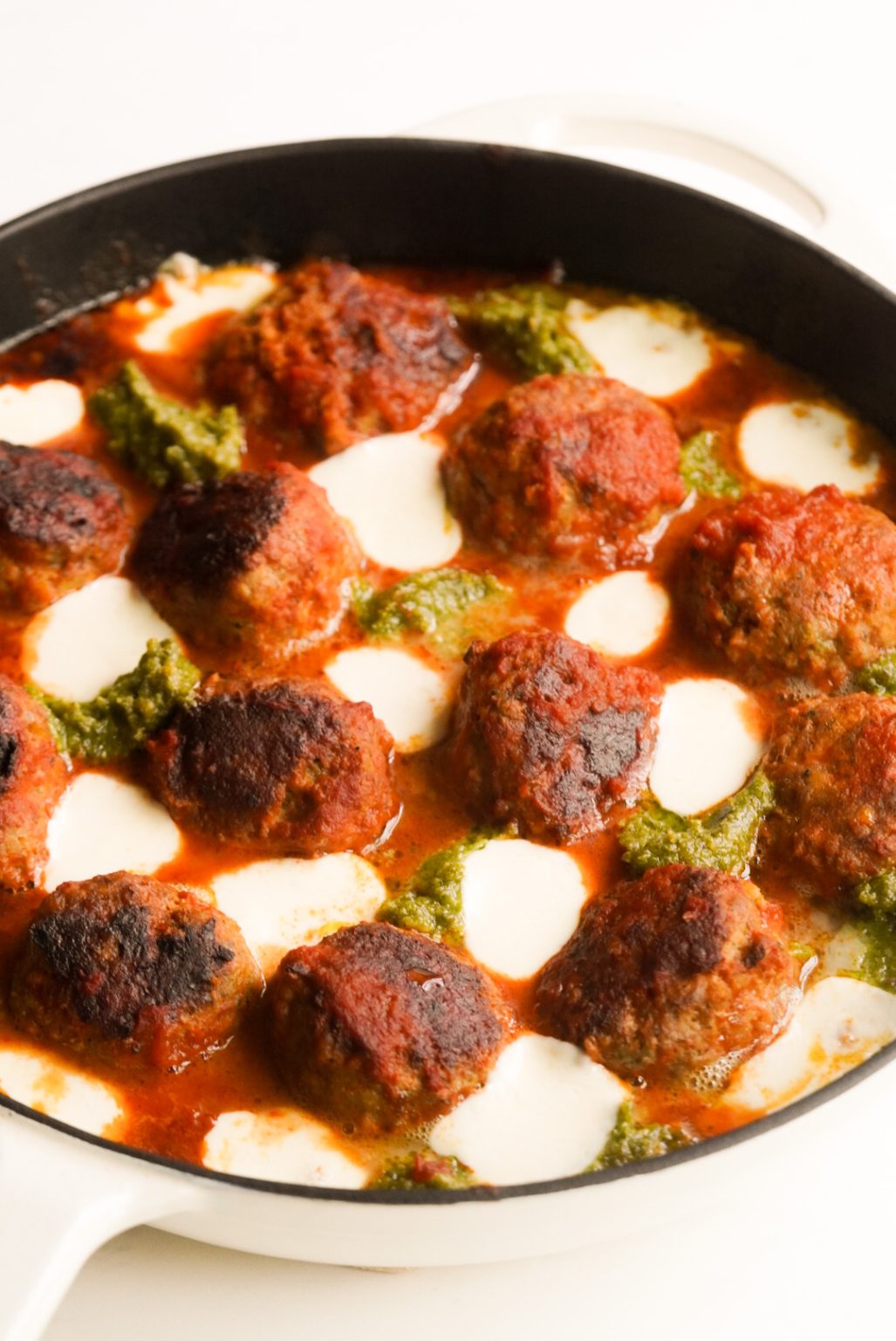 Pesto Turkey Meatballs with Mozzarella & Marinara Wellness by Kay