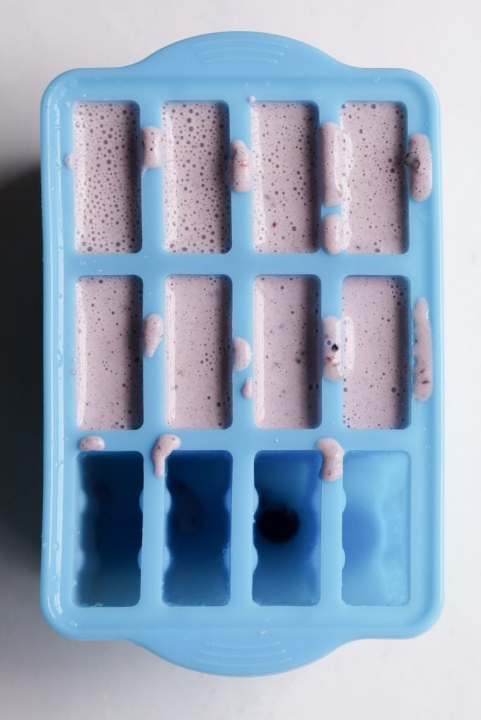 protein popsicles in a silicone mold before freezing