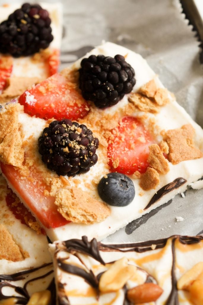 slice of frozen cottage cheese with berries and graham cracker crumbs
