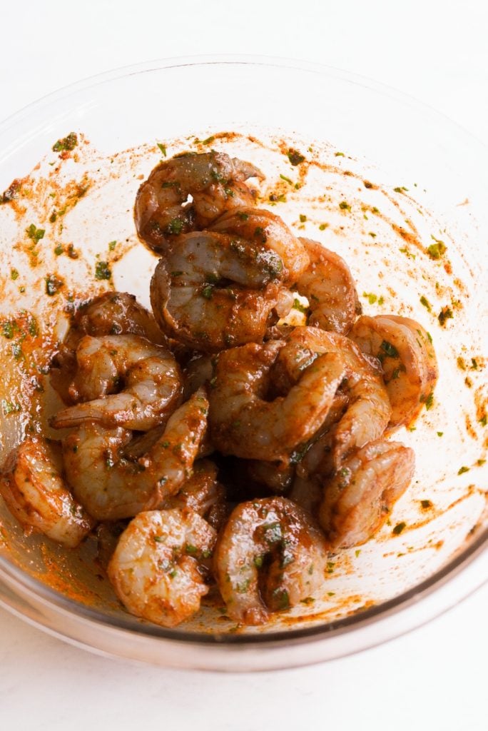 shrimp after mixing together with the marinade.