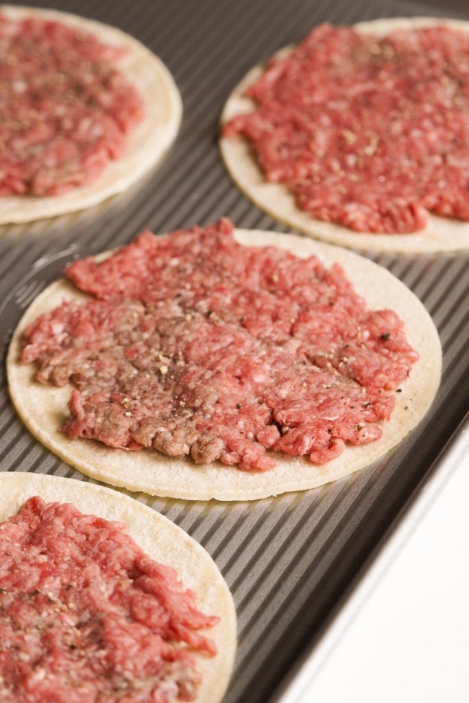 tortillas with seasoned raw ground beef