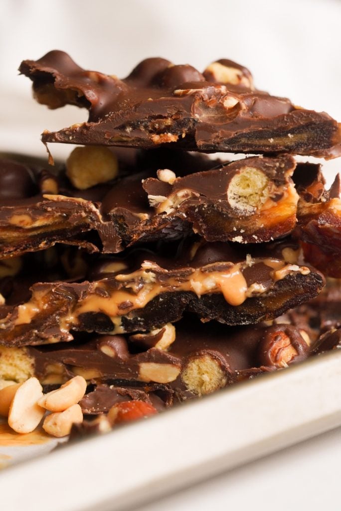 stack of chocolate date bark