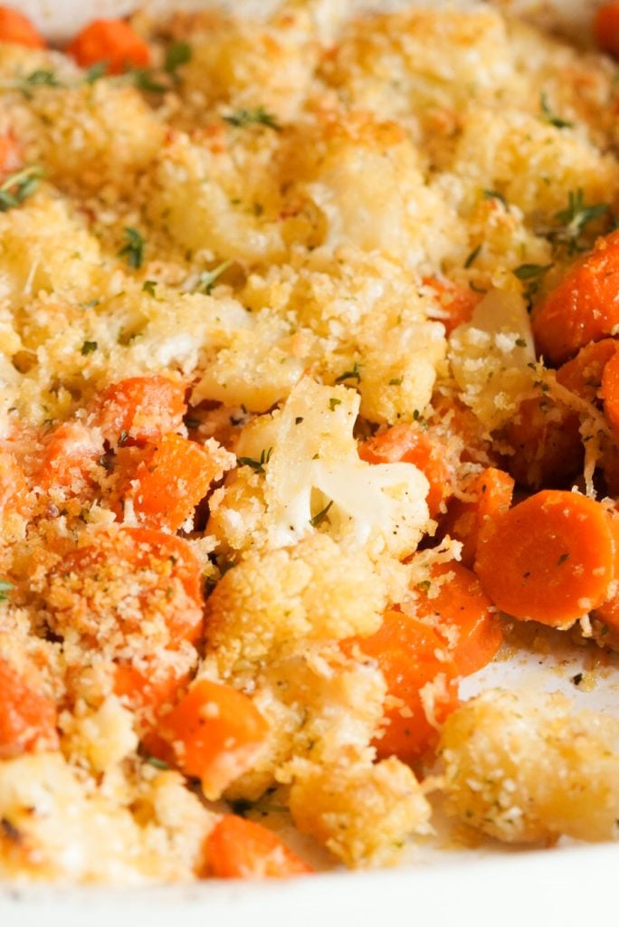 herby parmesan panko crusted roasted carrots and cauliflower.