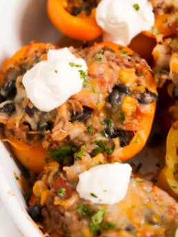 closeup shot of Mexican taco stuffed peppers.
