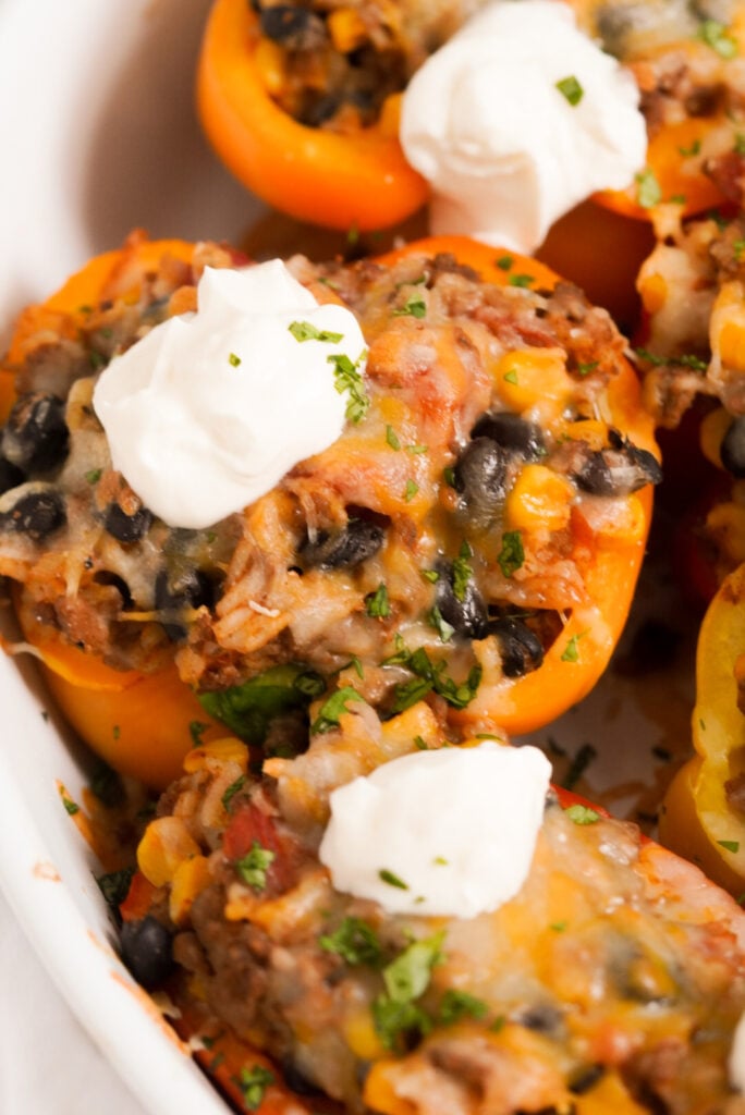 closeup shot of Mexican taco stuffed peppers.