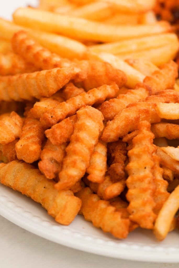 Air fried frozen crinkle cut fries.