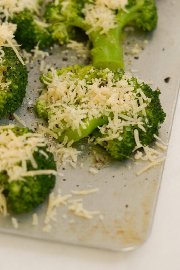 grated parmesan on top of smashed broccoli florets before baking.