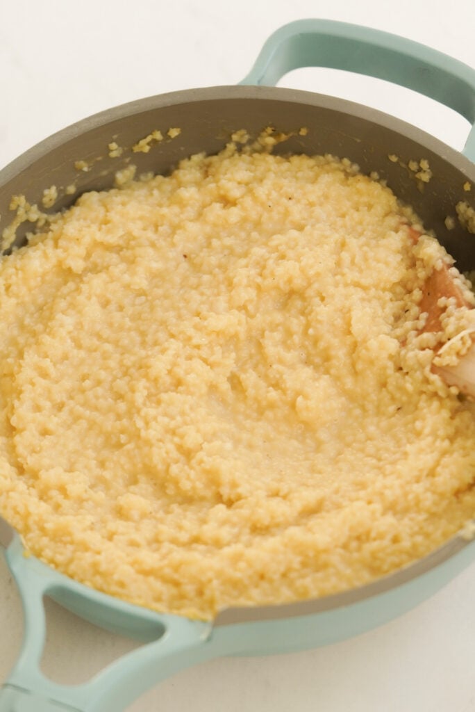 Pastina with butter, cheese, and garlic in a pot