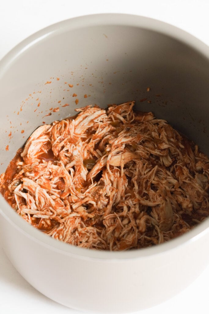 shredded salsa chicken in the slow cooker
